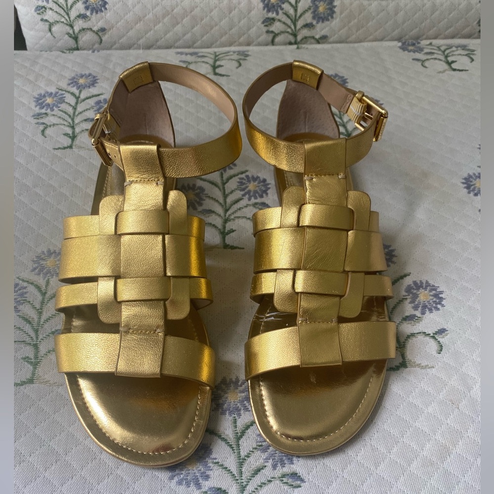 Lauren Ralph Lauren Genuine Leather Gold Sandals, Size 7